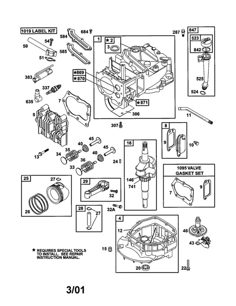 Cylinder Diagram and Parts List for 12H801-2309-B1  Briggs and Stratton Engine